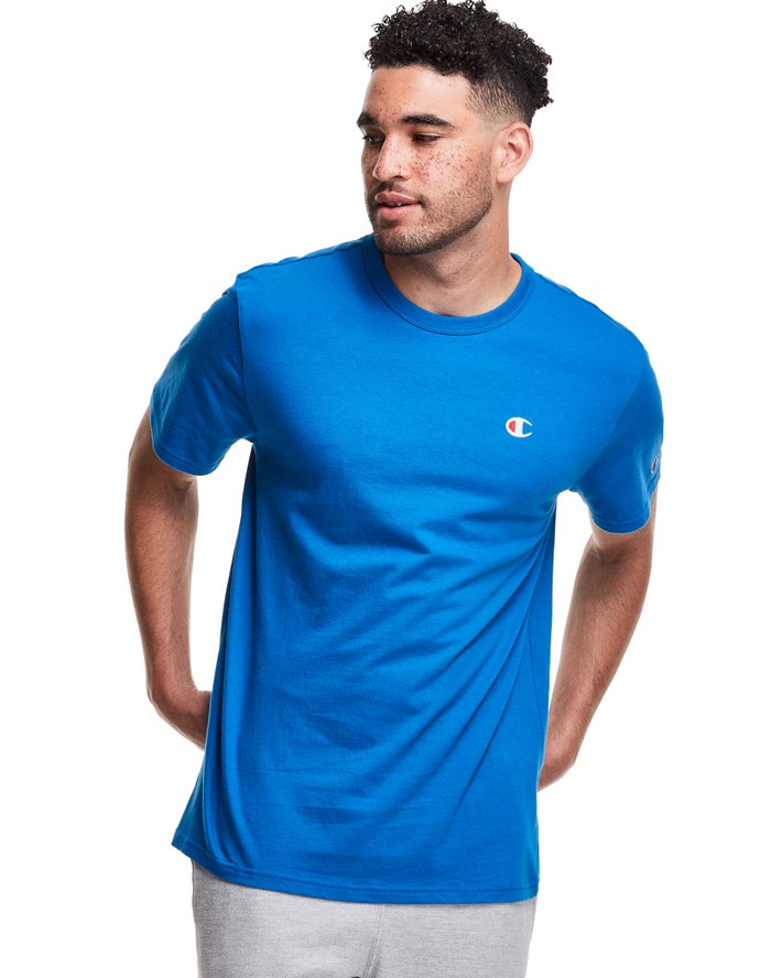 Champion Mens T-Shirt NZ - Lightweight Jersey C Logo Blue ( 1296-LIBRC )